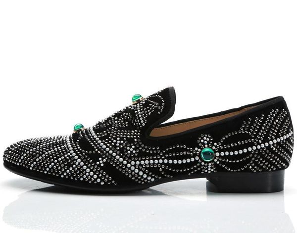 

qianruiti 2020 diamond flat men's slip-on loafer beading string jewel shoes rhinestone prom weddings shoes casual for men, Black