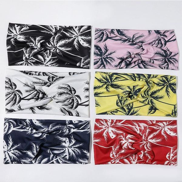 

women cross knot hair bands headwrap hair ribbon coconut tree print wide headbands elastic turban headpiece hair accessories q bbyaju