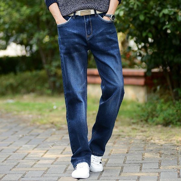 

shan bao and comfortable cotton men's straight loose denim jeans 2021 spring brand fashion casual large size jeans1, Blue