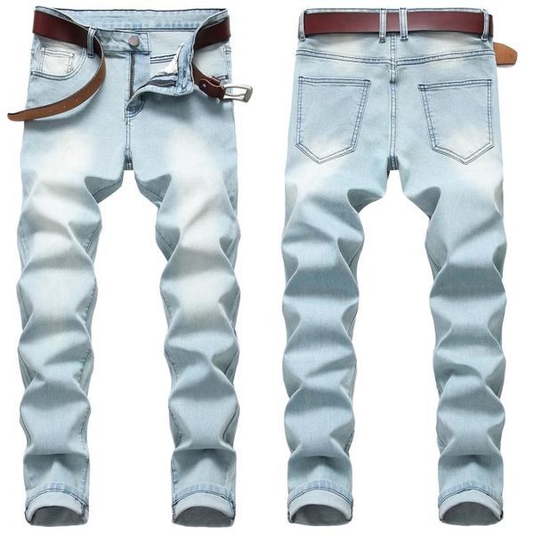 

men's jeans style plus size men simple fashion korean pants 42 trousers, Blue