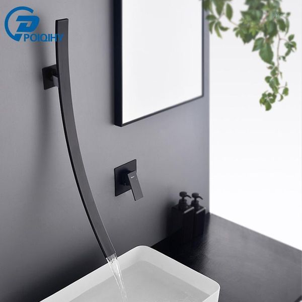 

bathroom sink faucets 27.5 inch waterfall spout basin faucet wall mounted mixer tap single handle cold torneira 360 rotation spout1