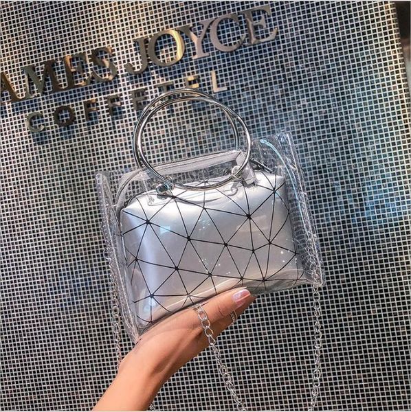 

лето женщины прозрачно мешок clear pu jelly tote сумки металлические круглые ручки сумки плеча женщины сумка повседневная женщины crossbody