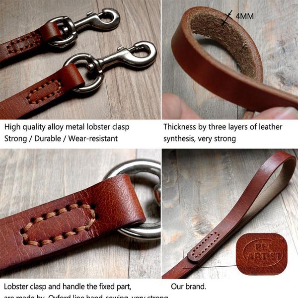 

4ft genuine leather dog walking training leash heavy duty water resistant full grain leather lead brown for medium l wmtqvg