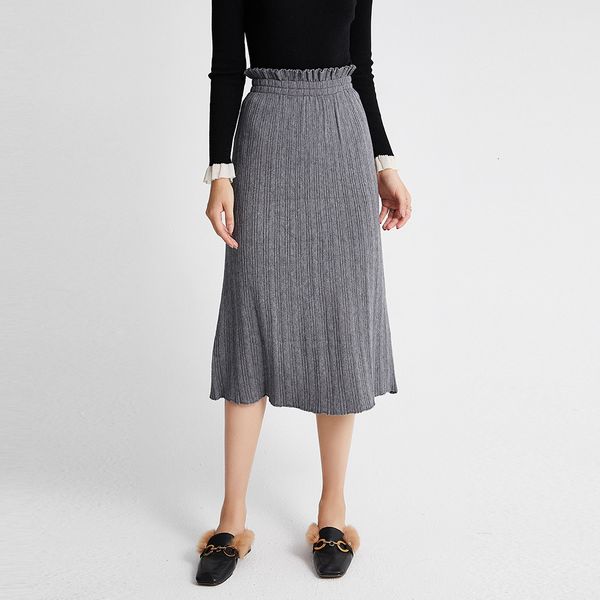 

2021 new cable twist knitted skirts autumn winter thick warm midi elastic band high waist tulle skirt for women uh4b, Black