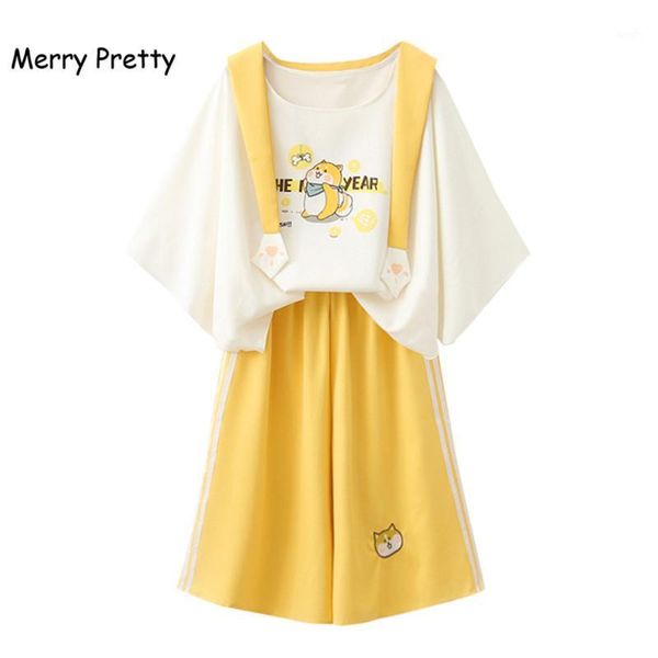 

merry pretty harajuku sailor collar sweet white t-shirt yellow wide leg pants 2 piece set women spring summer clothing set girl1