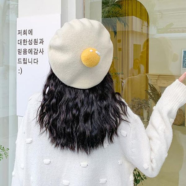 

women spring autumn berets hat cute poached yolk caps women painter style hat caps warm female bonnet cap, Blue;gray