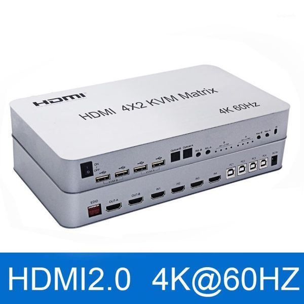 

4 port usb kvm matrix 4x2 dual monitor 4k@60hz hdr switch splitter 4 in 2 out 2.0 switcher support keyboard mouse1