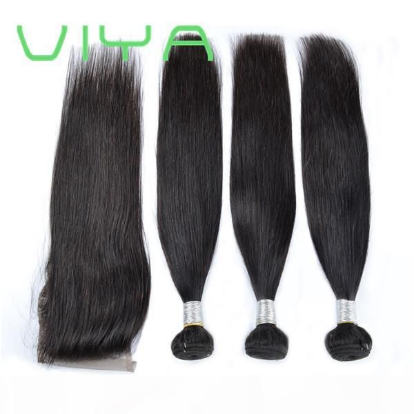 

viya mink 10a brazilian hair straight human hair bundles with closure 10-24 inches straight brazilian virgin hair bundles with closures, Black