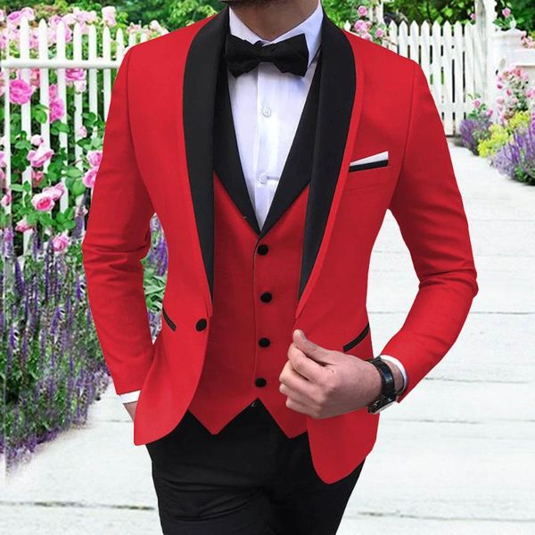 

aesido fashion men's suits slim fit prom tuxedos shawl lapel blazer vest pants 3 pieces suit set groomsmen for wedding, White;black