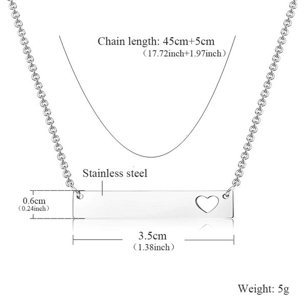 

factory price women for love heart mother daughter stainless steel blank bar tag pendant gold necklace friends jewe, Silver