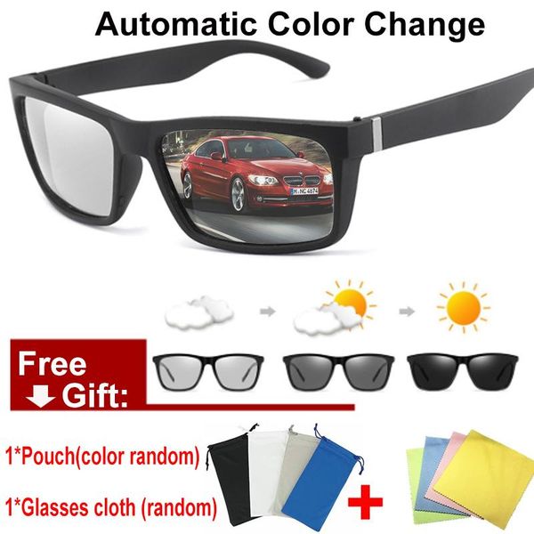 

sunglasses driving pochromic men polarized chameleon discoloration sun glasses male fashion square uv400 goggles eyeglasses, White;black