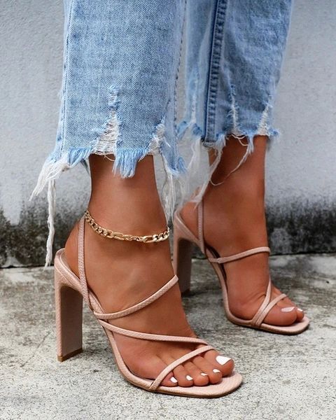 

nuask 2021 new spring and summer fashion casual hollow out solid color slim belt high-heeled sandals women #9y9m