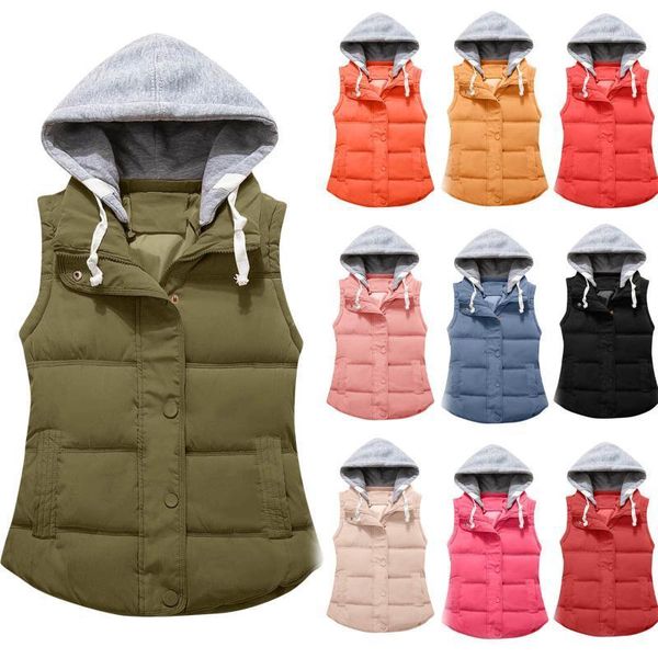 

winter ladies fashion women pure colors sleeveless hooded zipper cotton padded waistcoat windproof warm vest jacket outwear#351, Black;white