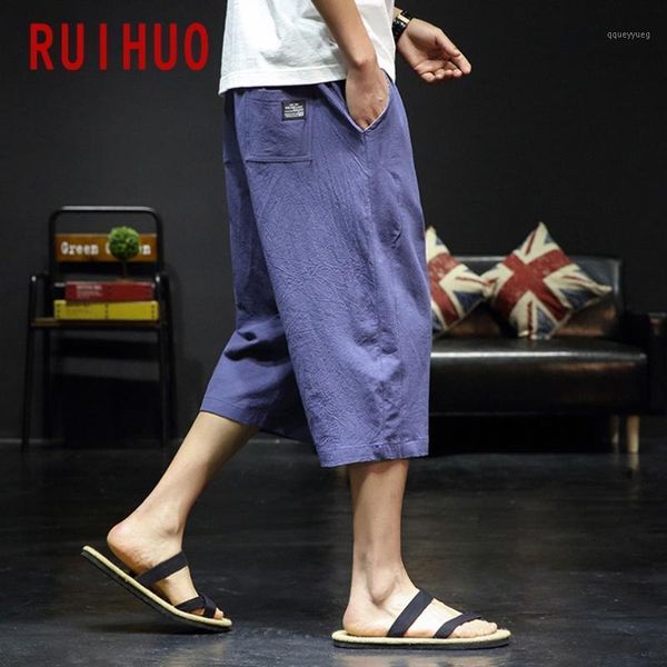 

men's pants ruihuo 2021 casual linen men trousers joggers sweatpants hip hop streetwear male plus size m-5xl1, Black