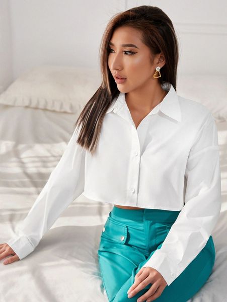 

raw hem crop blouse p4my#, White