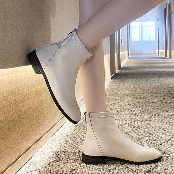 

plus size 41 42 women autumn basic shoes female ankle leather boots classic flat comfortable walking shoes, Black