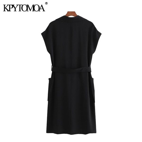 

kpytomoa women 2020 fashion office wear double breasted with belt waistcoat vintage sleeveless female vest outerwear chic bbycsj, White;black