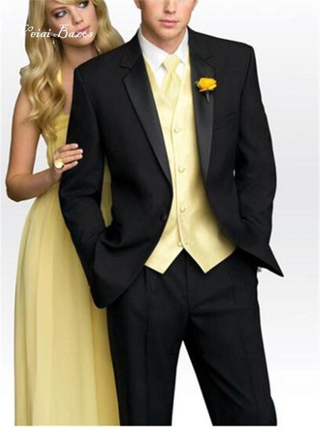 

men suit three piece business black suits for men notched lapel trim fit custom made groom (jacket+pants+vest)1, White;black