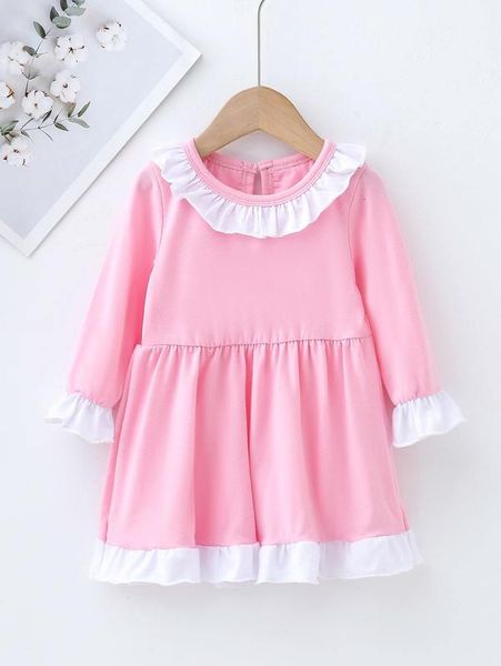 

baby ruffle trim flounce sleeve babydoll dress she, Red;yellow