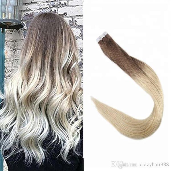 

russian remy hair extension invisible tape in hairs 2.5g pcs 40pcs lot ombre color 6 613 high light thick hair extensions, Black