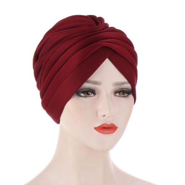

2020 winter stretchy turbans for women muslim headscarf bonnet islamic cotton hijab caps ladies headband turban cap, Red