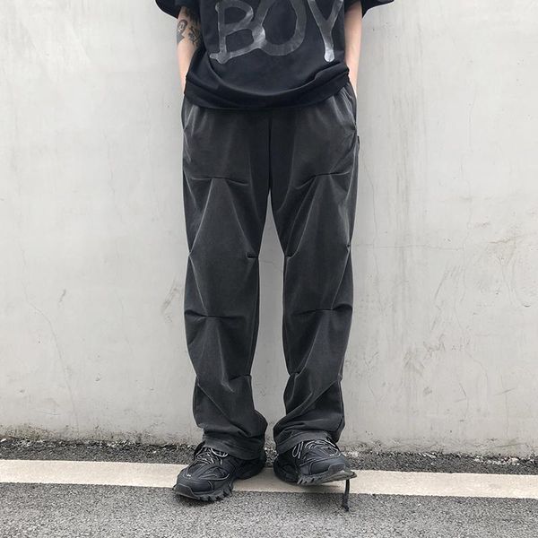 

uncledonjm wrinkle drawstring joggers 2020 mens japanese streetwear patchwork sweatpants male hip hop track pants trousers ed9381, Black