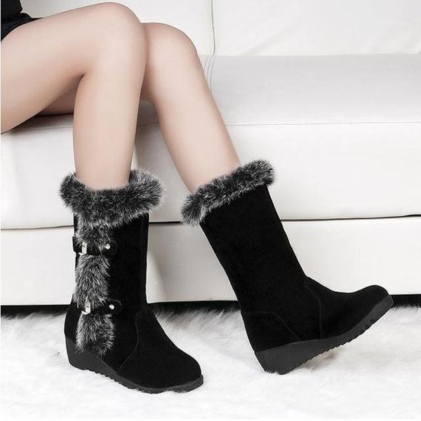 

winter 2020 new mid boots warmer plush ladies flat shoes solid faux fur shoes girls long boots female snow woman1, Black