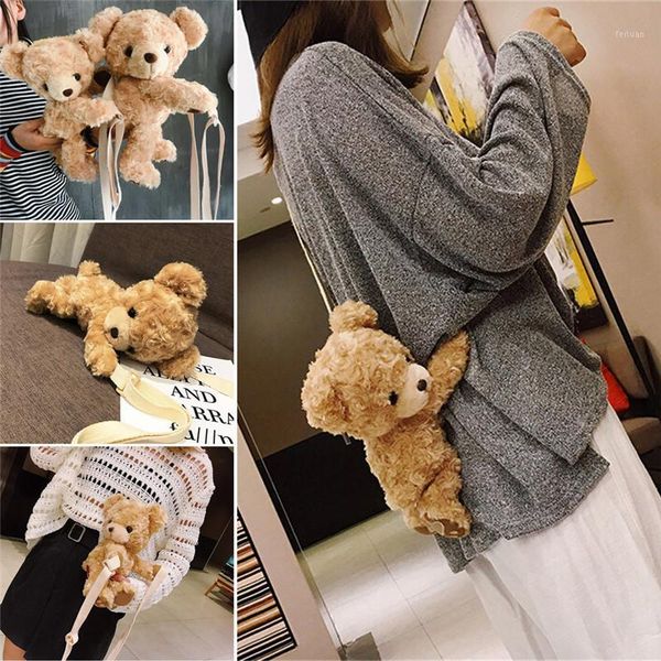 

fashion girls cute smile cartoon bear soft plush handbag animal travel bag1