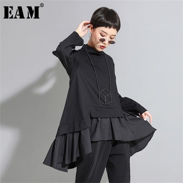 

[eam] loose fit asymmetrical ruffles sweatshirt new high collar long sleeve women big size fashion tide spring autumn 1a529 201212, Black