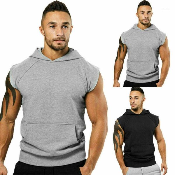 

men's hoodies & sweatshirts sleeveless bodybuilding hoodie muscle sweatshirt cool hoody gym sport1, Black