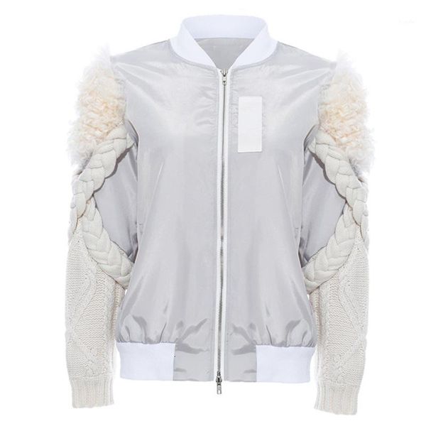 

seebeautiful new fashion 2020 autumn stand collar long sleeve pockets zipper knitting stitching jacket loose coat women q1251, Black;brown