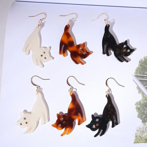

dangle & chandelier fashion acetic acid rhinestone cute kitten cat drop earrings acrylic cartoon leopard print for women retro jewelry, Silver
