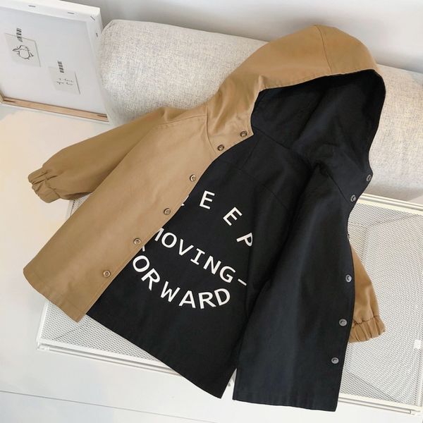 

baby clothing baby boy clothes baby boy double-sided wearable letter printed mid-length trench coat fashion hooded jacket 1005, Blue