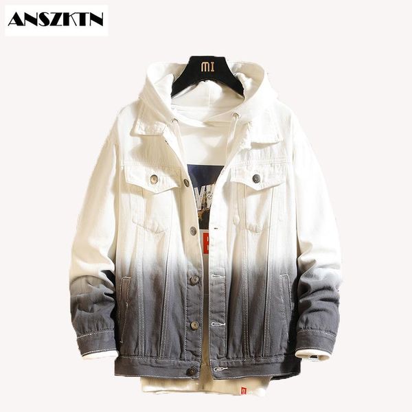 

anszktn denim jacket men coat autumn loose casual jean jacket men cotton long sleeve cowboy outerwear bomber jackets chaquetas, Black;brown