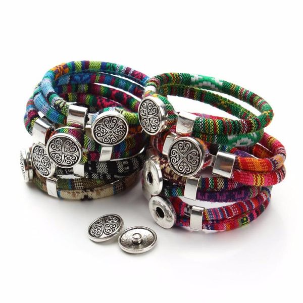 

new vintage bohemian snap button bracelets for women cotton core cords tibetan snap button charm bracelet jewelry pulseras, Golden;silver