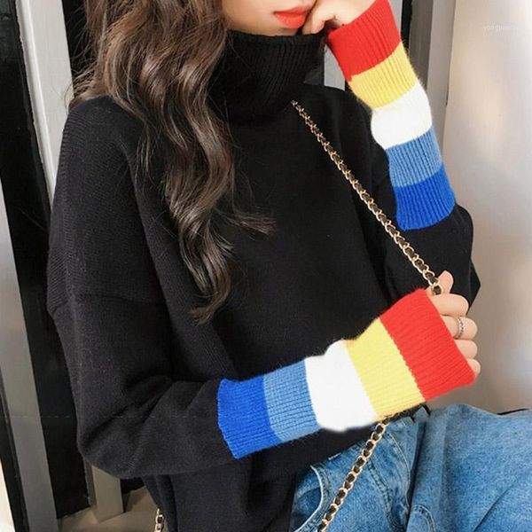 

women's sweaters fashion casual style clothes striped sleeve knitted sweater winter manteau femme hiver 20201, White;black