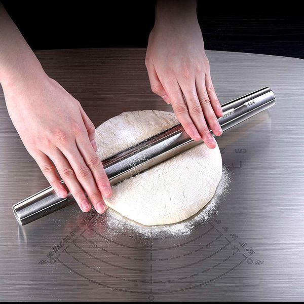 

silver stainless steel rolling pin non-stick pastry dough roller bake pizza noodles cookie pie baking tools kitchen accessories