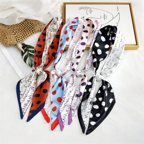 

new spring long тощий животных печати handkerchief сумка шарф горошек шелковый атлас глава wrap края шарфа для волос acessories y201007, Blue;gray