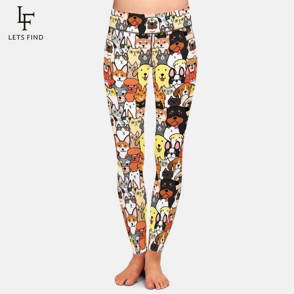 

letsfind cute animals cartoon dogs digital printing women leggings high waist plus size soft fitness leggings 201202, Black