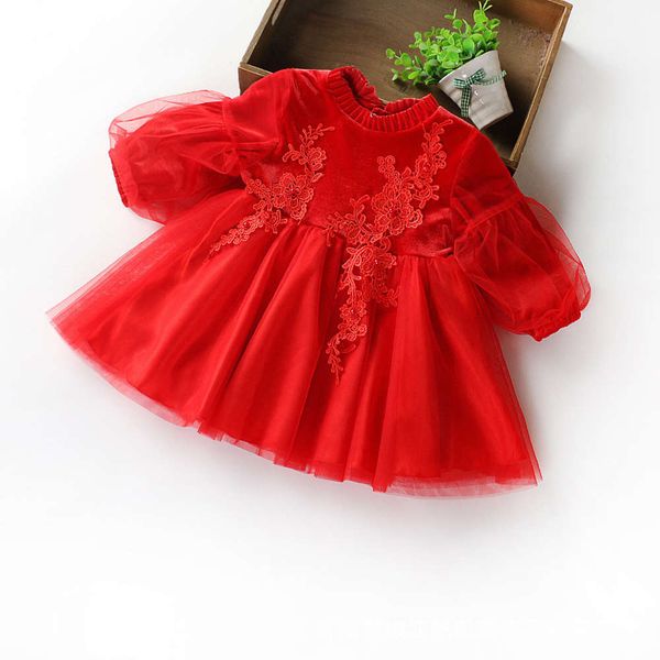 

new year's with cashmere and thickened girl's baby golden veet long sve drs 100 days 0-3 years old 1860, Red;yellow