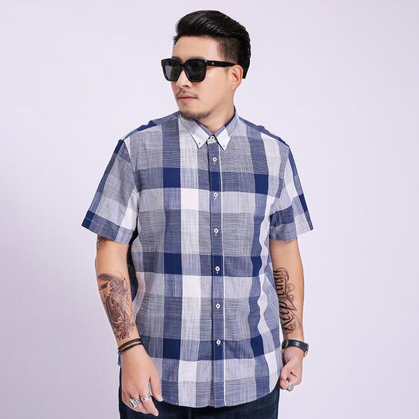 

men's casual shirts plus 8xl 6xl 5xl short sleeve shirt men clothes summer mens slim fit plaid camisa masculina cotton chemise homme, White;black