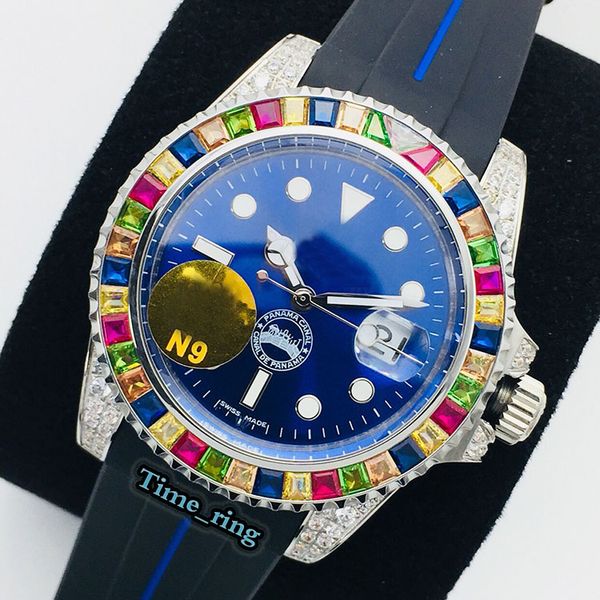 

n9 edition 116610lv-97200 blue dial color diamond bezel automatic mechanical movement mens watch black rubber strap designer watches, Slivery;brown