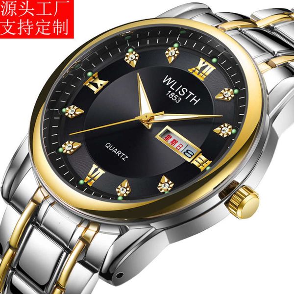 

waterproof men's steel band double calendar quartz non mechanical