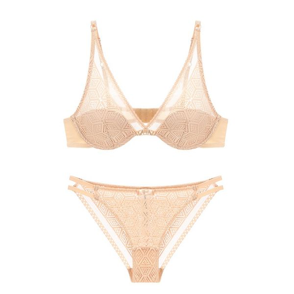 

deep v plunge bra and panties set hollow out lace bra thin cup underwear set lingerie for women y200708, Red;black