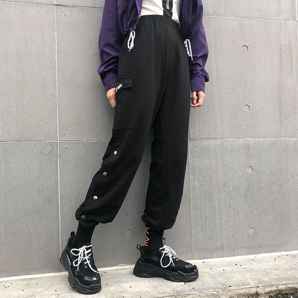 

2020 european and american style ladies embroidery letters split casual feet overalls women's fashion explosion, Black;white