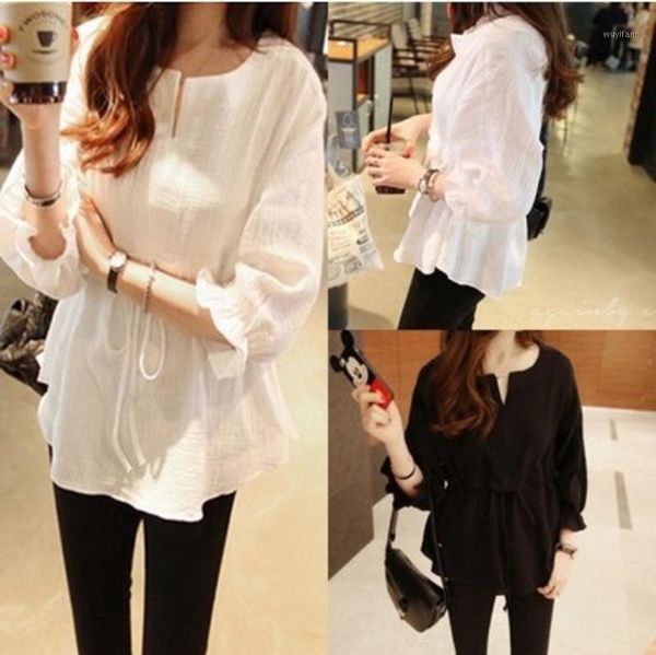 

xuxi women summer seven-quarter sleeve shirt casual loose ladies bow band blouses women fashion mujer clothes chemise fz3461, White