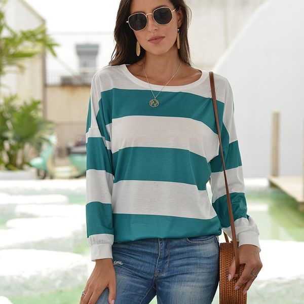 

2020 summer new striped oversize t shirts for women long sleeve o-neck t shirt korean style ladies tees1, White