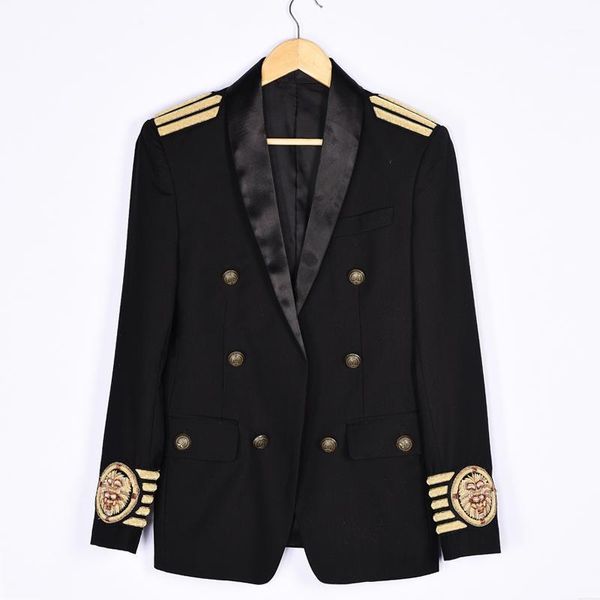 

2020 new men's clothing fashion personality embroidered jacket casual slim small suit stage hip hop dancer singer costumes1, Black;brown