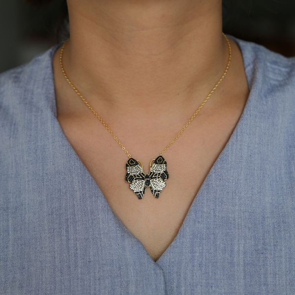 

bohemia style new fashion fine jewelry dazzling gold color crystal cz beautiful butterfly necklaces & pendants for women, Silver