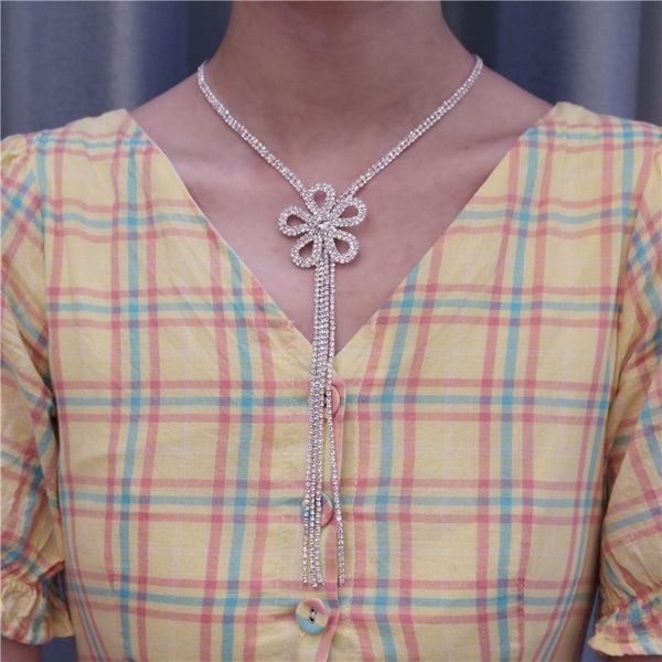 

fashion new crystal rhinestone flower choker necklace women wedding accessories silver color chain punk gothic chokers jewelry, Golden;silver